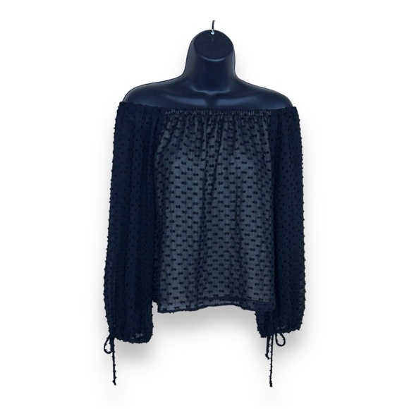 XS WILDFOX BLACK DOT PEASANT BLOUSE OFF SHOULDER RETRO GOTH LONG SLEEVE - Picture 1 of 11